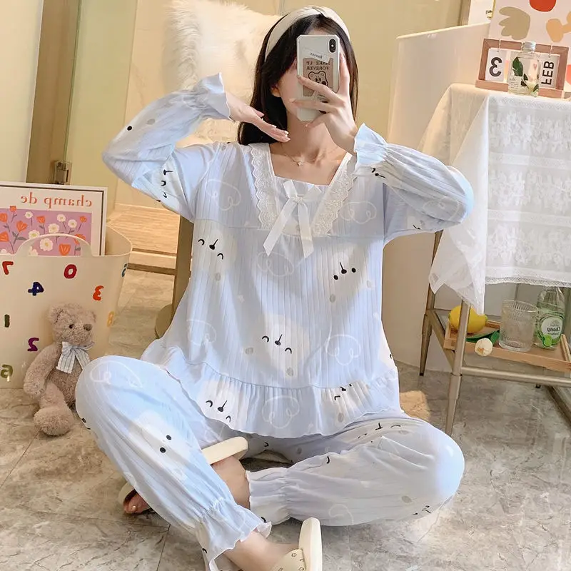 Long Nightgowns Women Lace Girlish Full Sleeve Princess Style Autumn Nightdress Korean Version Lady Sexy Sleepwear Pure Female