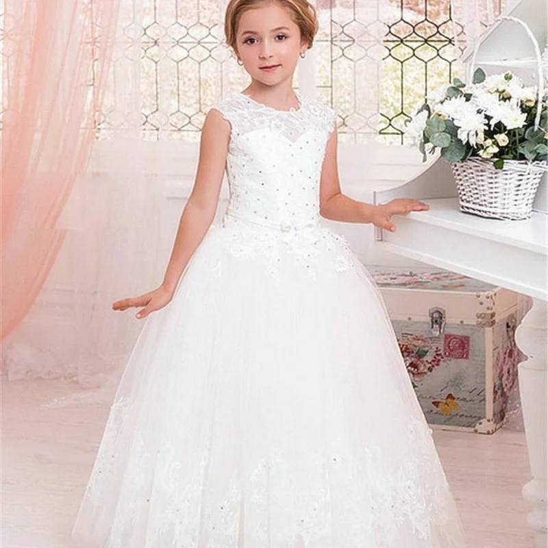 

Flower Girl Dresses A-LINE O-Neck Lace Sleeveless Floor-Length princess dress for wedding bridesmaid first communion gown
