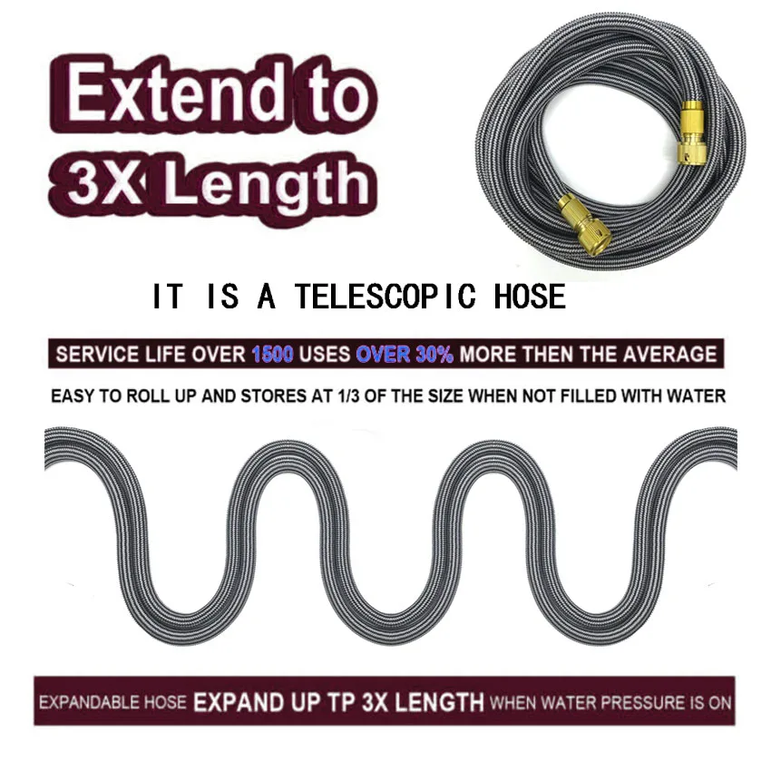 Расширяемый садовый шланг высокого давления волшебный гибкий для мойки