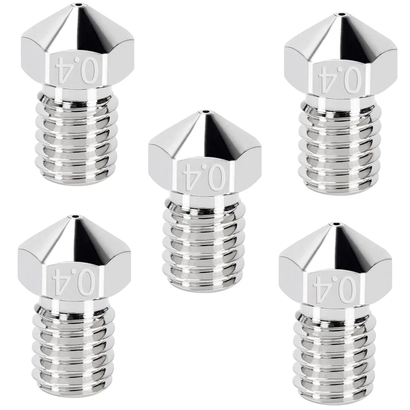 5PCS For 3D Printer High Temperature M6 Thread Nickel Plated Copper Nozzle,For E3D V5/V6,Ender 3/5 CR-10 Makerbot