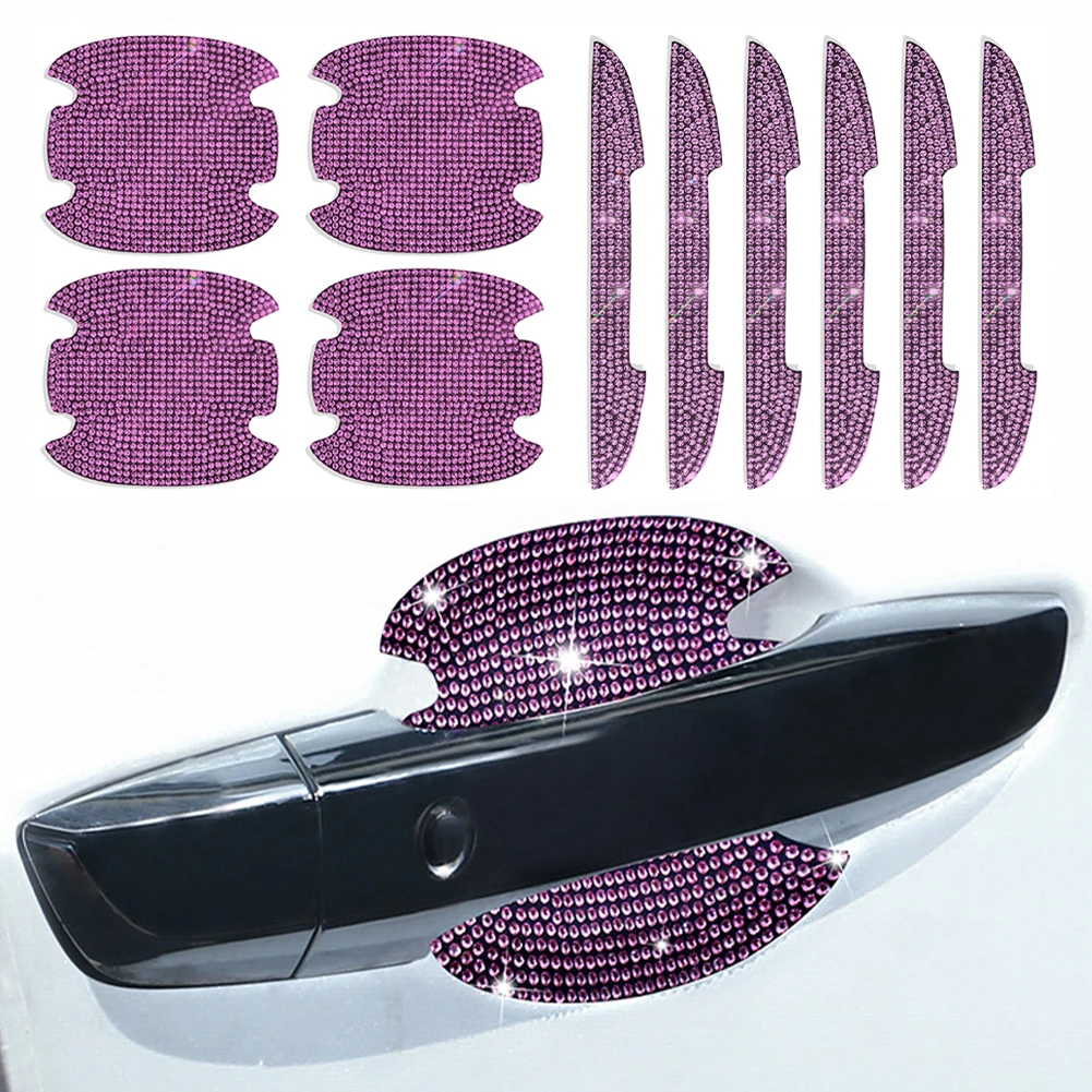 

10Pcs Crystal Door Handle Protector Rhinestones Handle Bowl Protective Stickers Non-Scratch Rearview Mirror Strip Self-Adhesive
