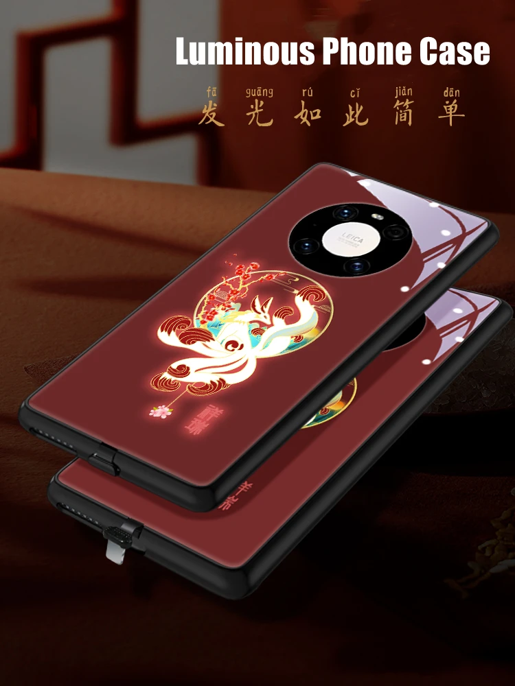 

Chinese Deer Crane LED Light Glowing Luminous Gift Giving Phone Case for OPPO Reno 4 5 6 7 8 9 Find X5 Realme X50 Pro Plus SE