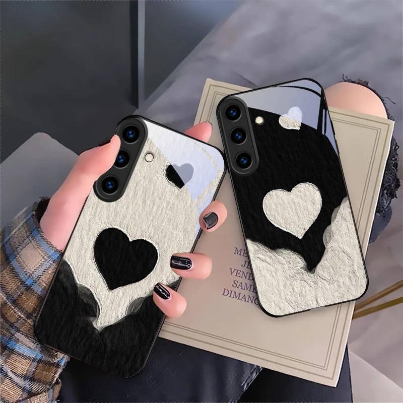 Фото Черно-белый чехол-накладка из стекла для Samsung Galaxy S24 FE S23 S22 S21 S20 Plus S26 Ultra S25 Edge S25+ S24+ 22+ №1