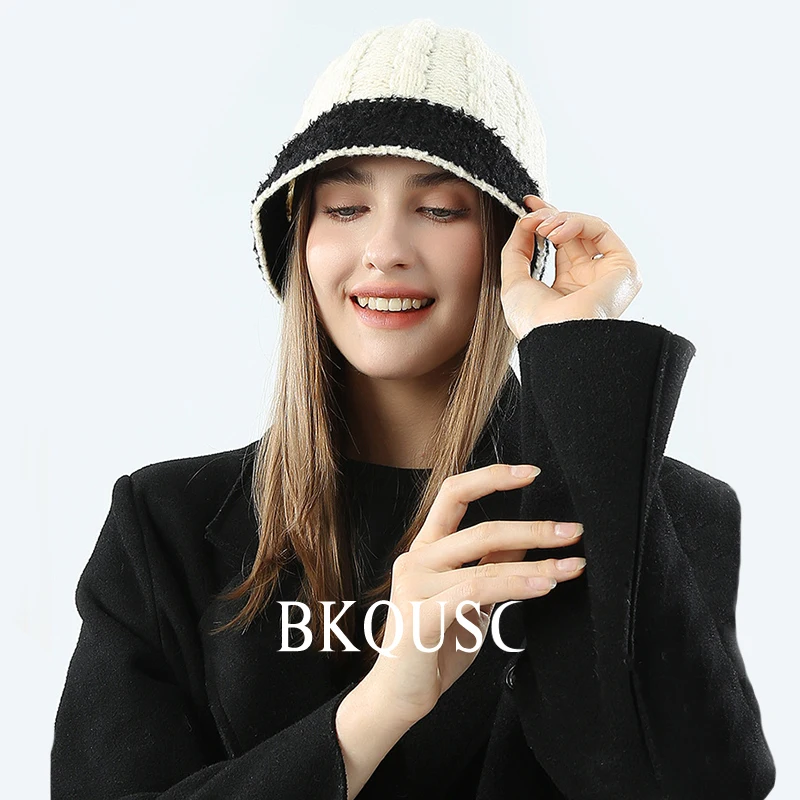 

French Elegant Women's Bucket Hat Winter Warm Twist Knitted Felt Hats Female Casual Stylish Luxury Knitting Basin Hat for Ladies