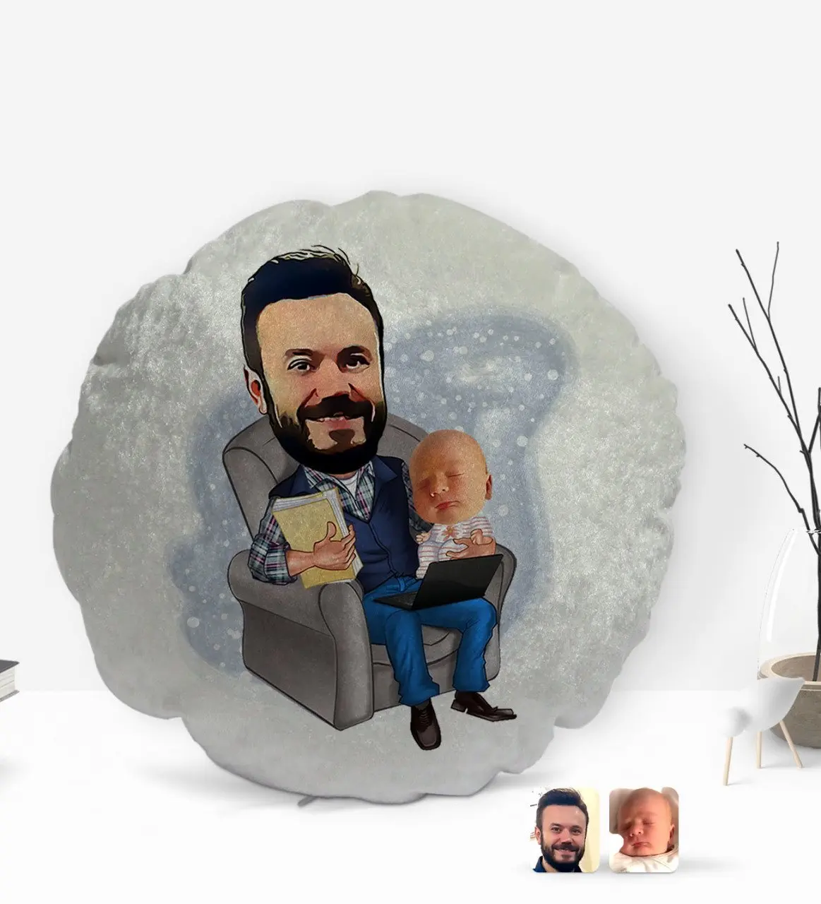 

Персонализированный отец сын карикатура круглая декоративная подушка украшение yastekk-1