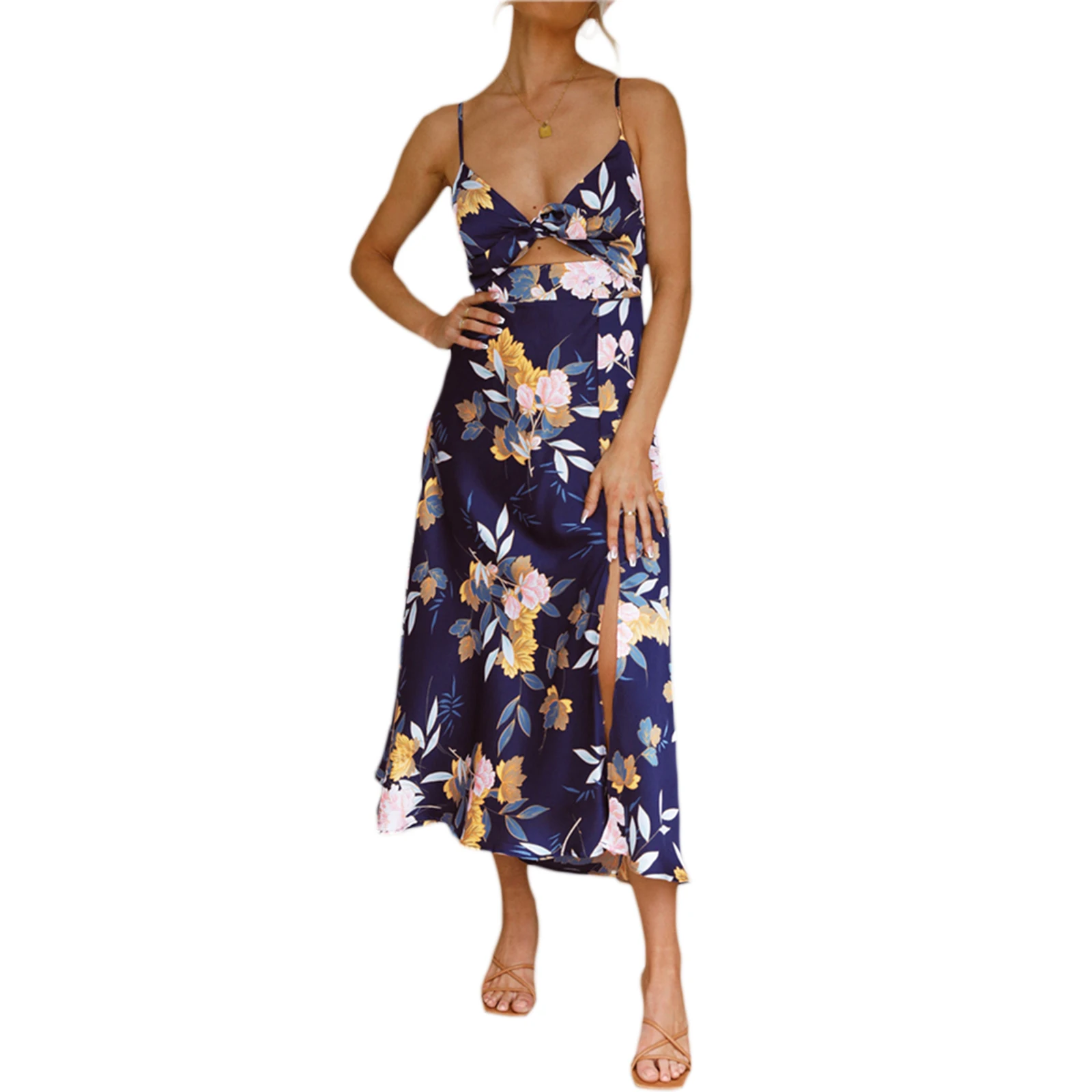 

Женское платье-Слинг без рукавов, с V-образным вырезом и цветочным принтом