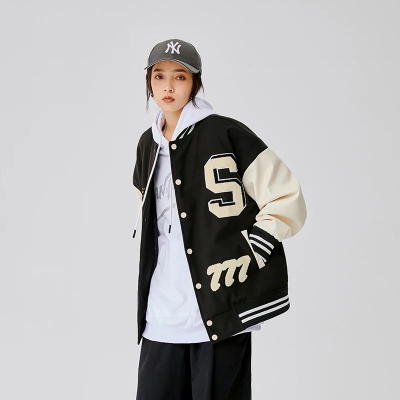 

New Spring And Autumn Patchwork Emrboidery Women's Oversize Letterman Baseball Bomber Jacket Uninsex Couple Award Coat Street