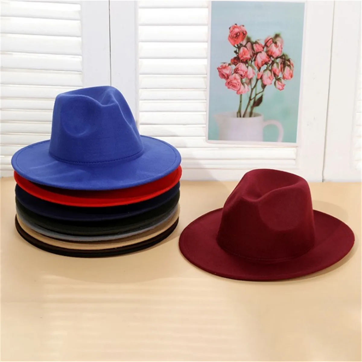 

Retro Women Men Panama Hat Flat Wide Brim Jazz Cap Hats Cowboy Hat Unisex