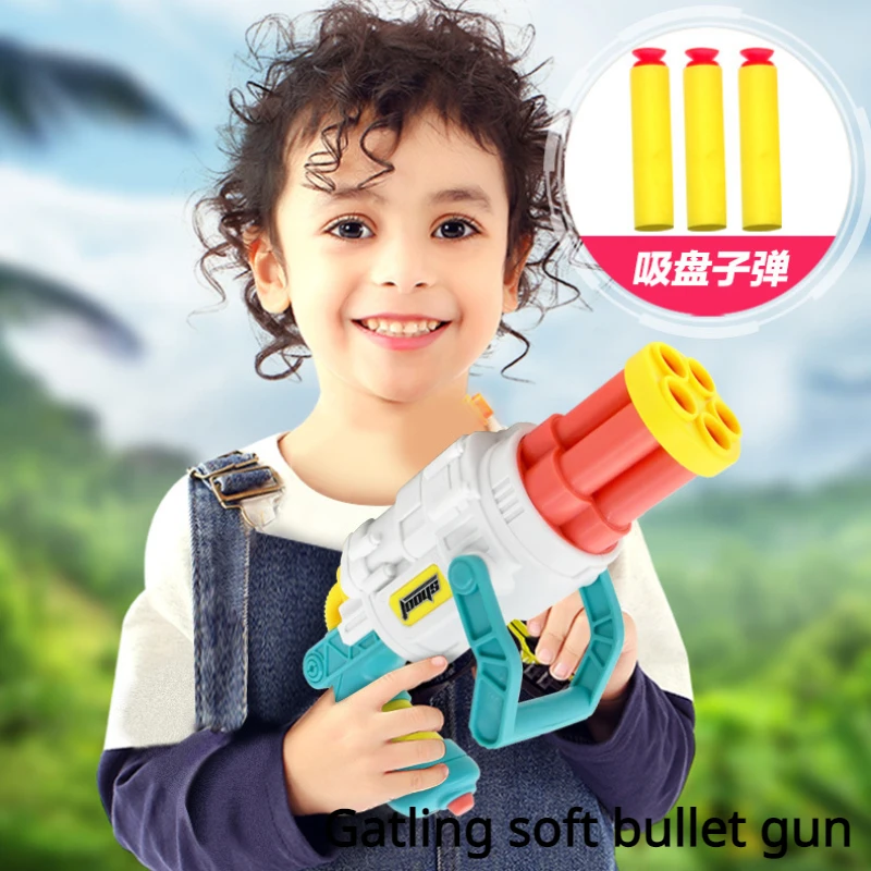 

Burst Hand Crank Gatling Machine Fire A Weapon Rapidly Consecutive Gun 5 EVA Bullets With Suction Shooting Children Boy Gift
