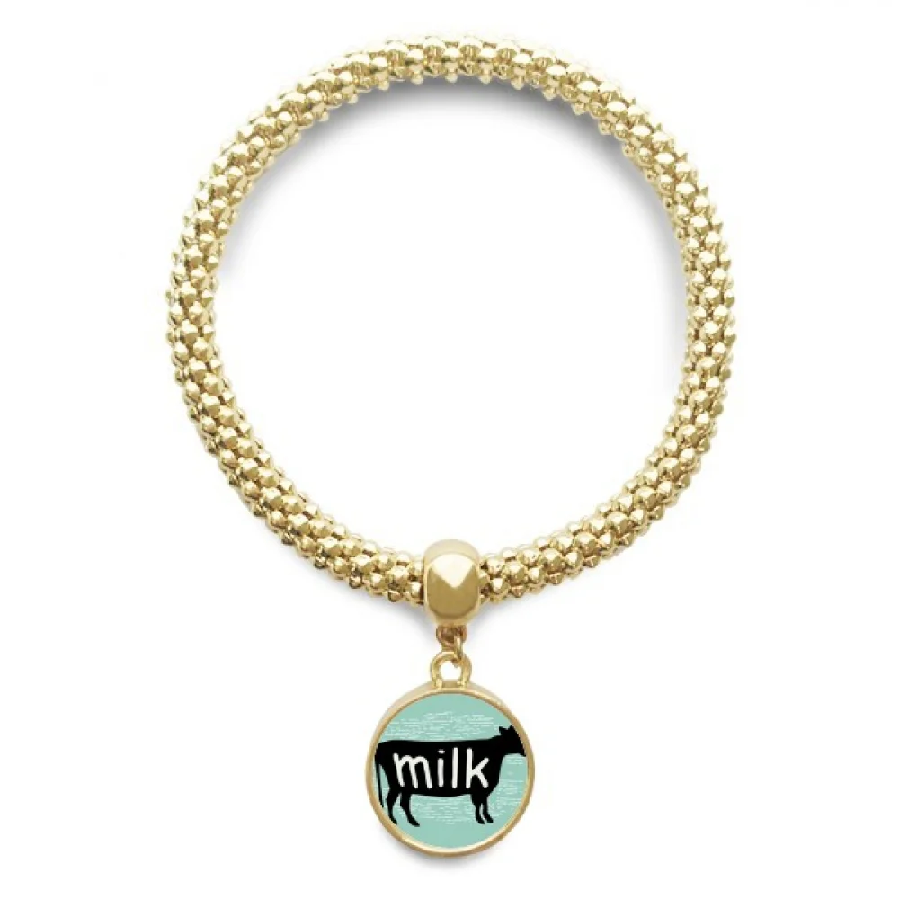

Black Animal Cow Outline Natural Golden Bracelet Round Pendant Jewelry Chain