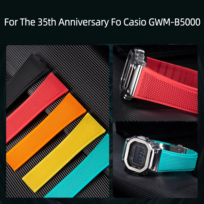 

Ремешок резиновый для Casio GWM-B5000, маленькие квадратные модифицированные аксессуары для часов, цвет золото и серебро, 35-я годовщина