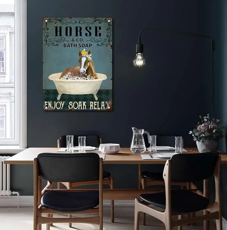 Жестяной плакат с рисунком лошади и наслаждайтесь искусством холст туалет
