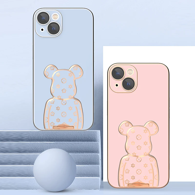 

Mobile Phone Case For IPhone 11 12 13 Pro Max New Built-in Lens Film for IPhone 13 12 11 Bear Stand Protective Cover Phone Case