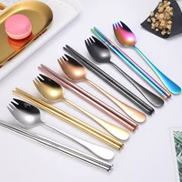 2pcs creative 304 stainless steel cutlery set fast food noodles chopsticks 2 in1 fork spoon with box portable travel tableware