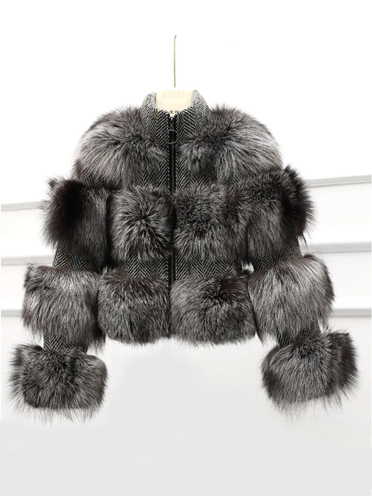 2022 Winter Jacket Women Parka Real Fur Coat Natural Raccoon Fur Woolen Coat Bomber Jacket Fashion Streetwear Thick Warm Coats