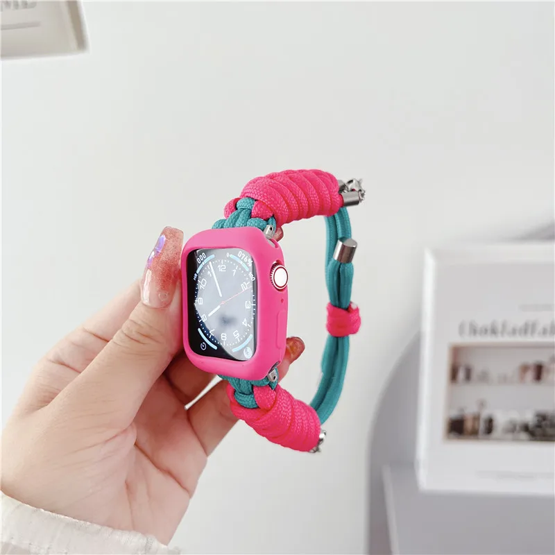 

Cute Nylon Braided Strap Case for Apple Watch Band 40mm41mm44 45mm49mm Cord Woven Bracelet for Iwatch ultra2 98765SE accessories
