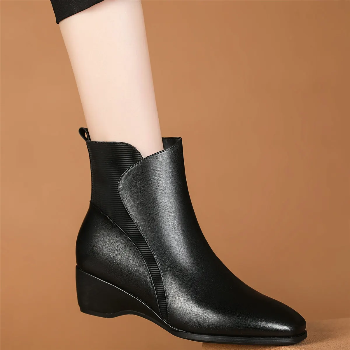 High Top Fashion Sneakers Women Genuine Leather Wedges High Heel Ankle Boots Female Winter Square Toe Pumps Shoes Casual Shoes