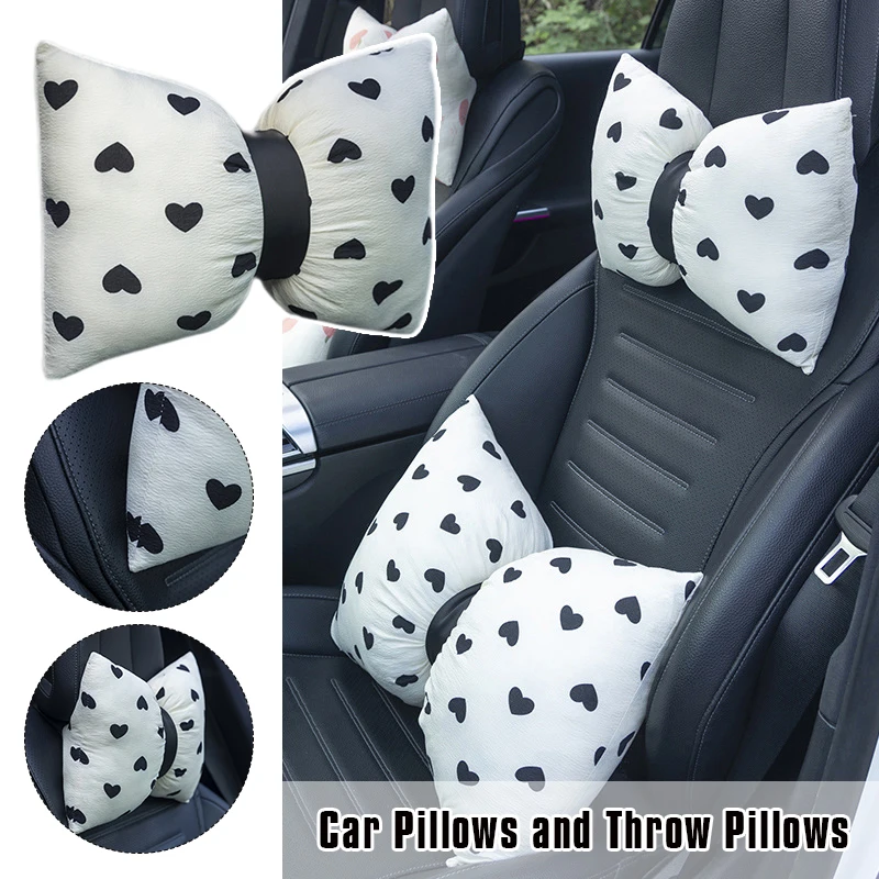 

Car Seat Headrest Lumbar Support Cushion Soft Comfortable Cute Bow Cartoon Heart Peach Pillow Women's Car Interior Accessories