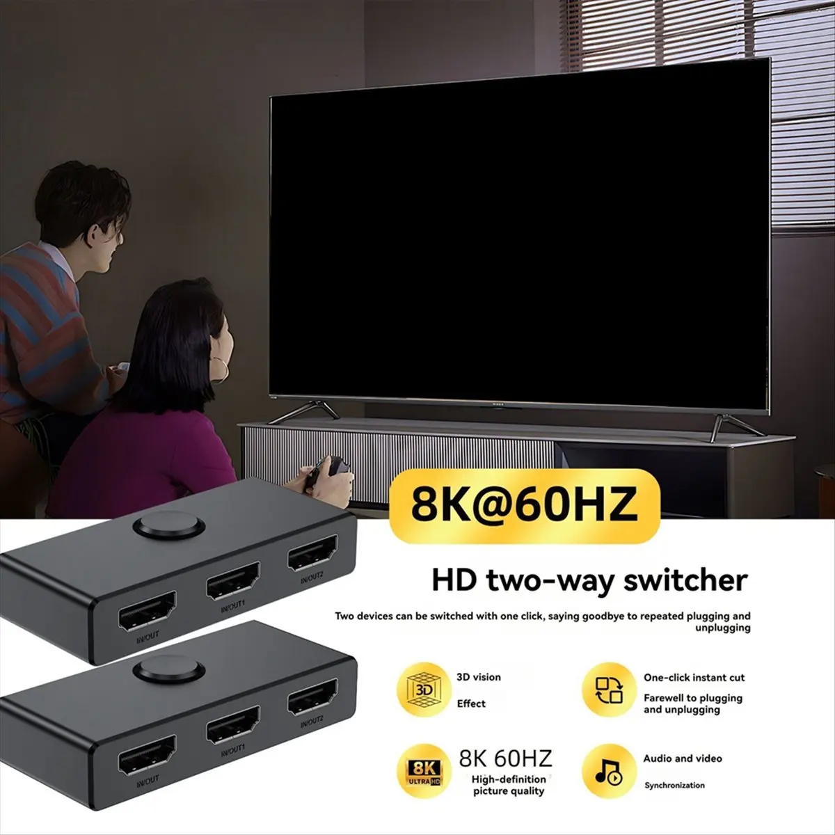 Фото (BOFF) HDMI-совместимый коммутатор 8K 60 Гц, двунаправленный HD-сплиттер 1x2/2x1, HD-коммутатор для PS5, Xbox, HDMI-совместимый коммутатор №1