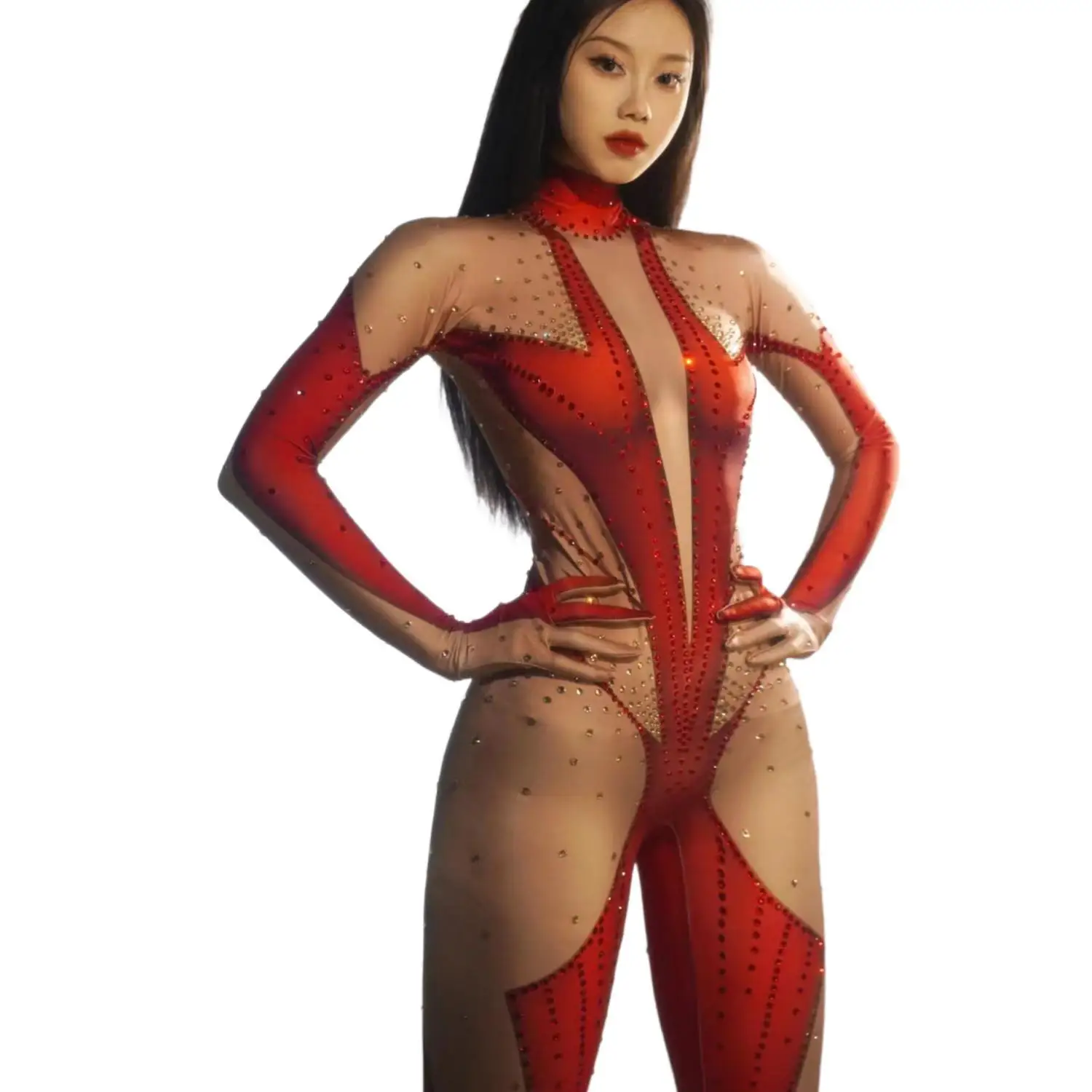 Женский эластичный красный тонкий комбинезон облегающие комбинезоны с