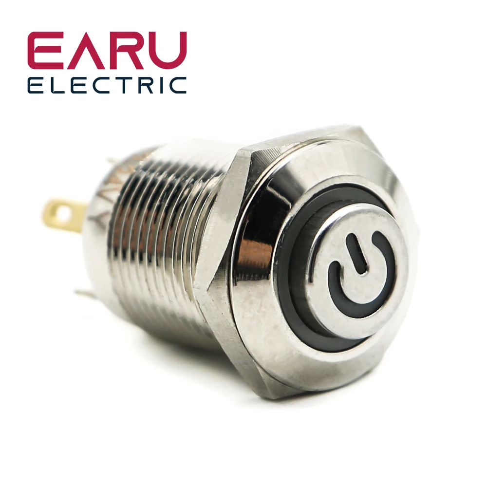 Яркий круглый металлический кнопочный светильник ключатель 12 мм, яркий автомобильный звуковой сигнал, черный Выключатель питания 12 В