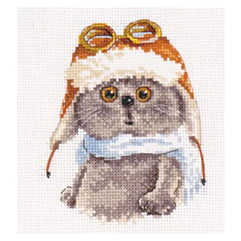 

Amishop Gold Collection Counted Cross Stitch Kit Little Pilot Bear Cat Kitten Dog Puppy