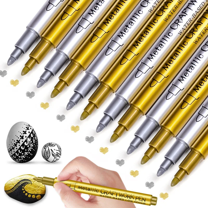 Pens - Silver And Gold Paint Pens For Black Paper, Glass, Rock Painting, Halloween Pumpkin, Card Making