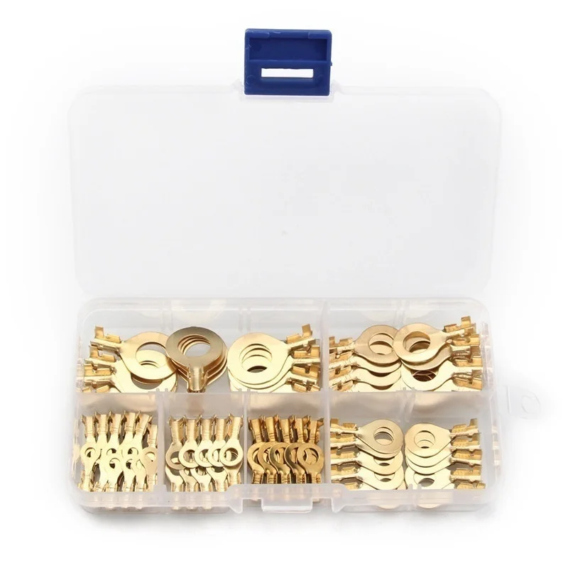 

150PCS M3/ M4 M5 M6 M8 M10 Ring Lugs Ring Eyes Copper Crimp Terminals Cable Lug Wire Connector Non-insulated Assortment Kit