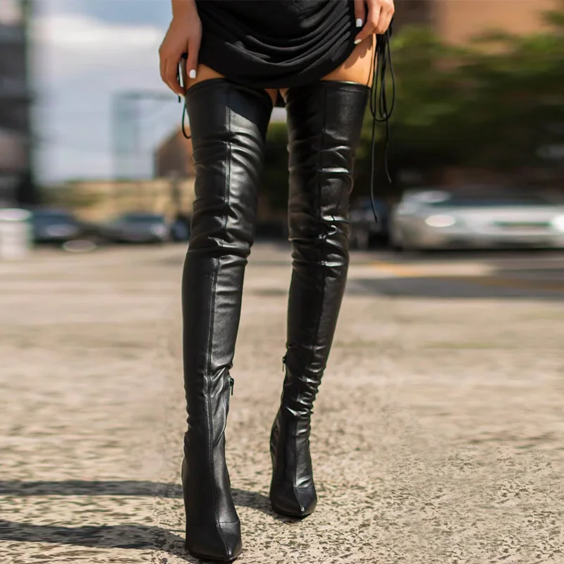 2023 Black Thigh High Boots Women Shoes Sexy High Heels Side Zip Women's Over-the-knee Boots Pointed Toe Knee High Boots