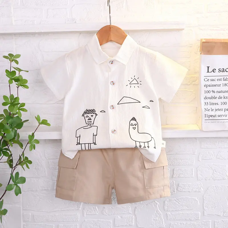 

Новинка, летняя повседневная одежда для маленьких мальчиков, рубашка с принтом для младенцев, брюки, 2 шт./компл., джентльменский галстук, дет...