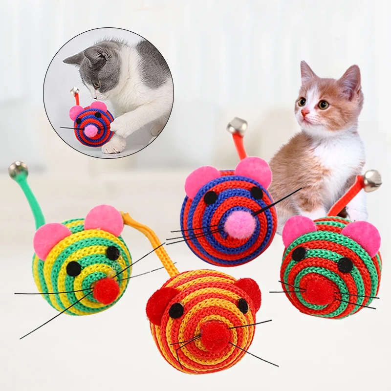 

1pc Mini Mouse Pet Cat Kitten Interactive Toys Funny Mice Playing Cat Toys For Cats Kitten With Colorful Feather Plush Ball Toy