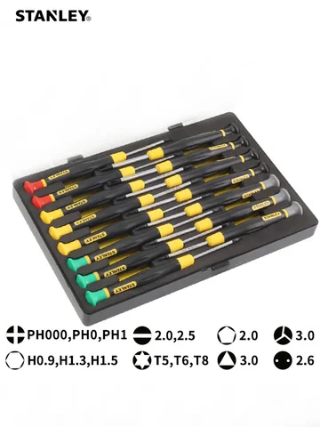 Stanley 15 шт., эргономичный прецизионный набор магнитных отверток, мини-маленькая микроотвертка, полный комплект для инструментов для ремонта электрооборудования