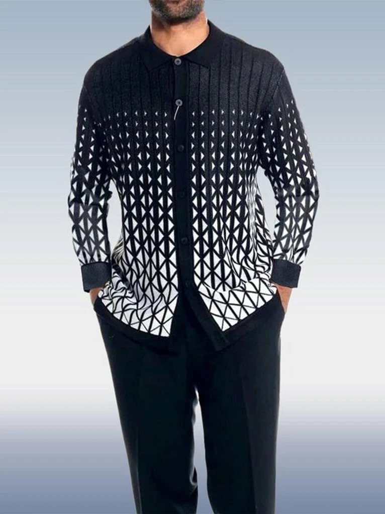 Shirt Autumn 2022 Men's Walking Wear Long Sleeve Shirt+Zipper Suit Pants Two-piece Street Outdoor Leisure Lapel Button Set