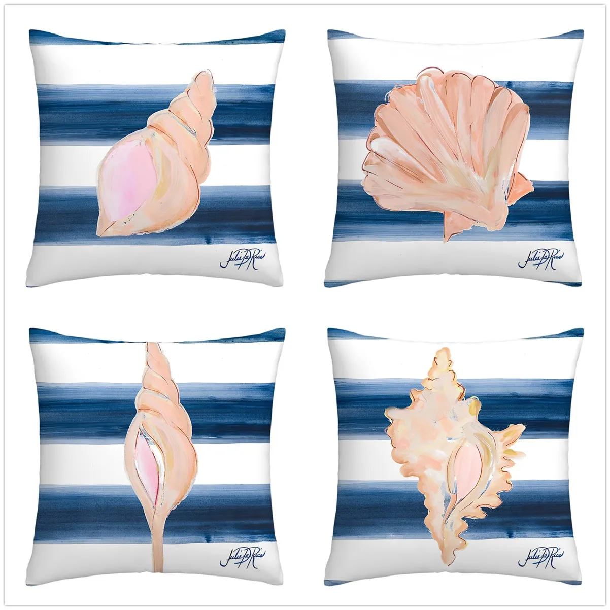 Pink Shell Creature Painting Linen Pillow Cover Upholstery L