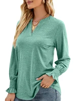 women long sleeve solid v neck pullover sweater tops for spring