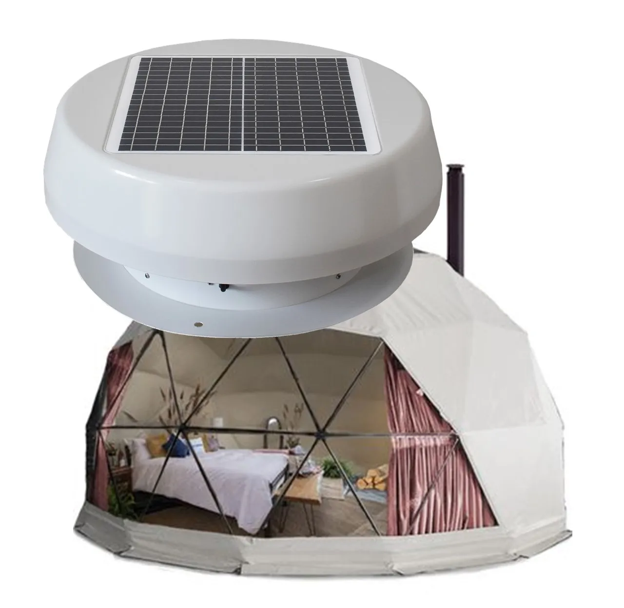 

2023 New Design Strong Waterproof Outdoor Ventilation Fan Air Vent Cooler Solar Appliances Solar Powered Dome Tent Exhaust Fan