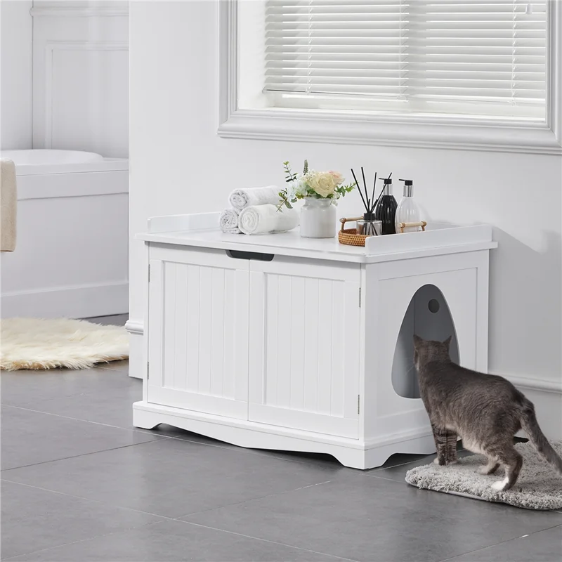 

Hot Sale Factory Supply Wooden Pet Litter Box for Pets Cat Hidden Washroom Bathroom with Door, White