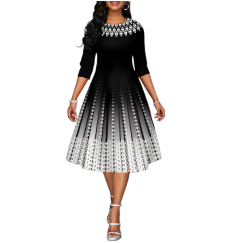 

Women's Geometric Printing 1950s Vintage Swing Cocktail Party Dress Half Sleeve A-line Dress Elegant Bridesmaid Wedding Dress
