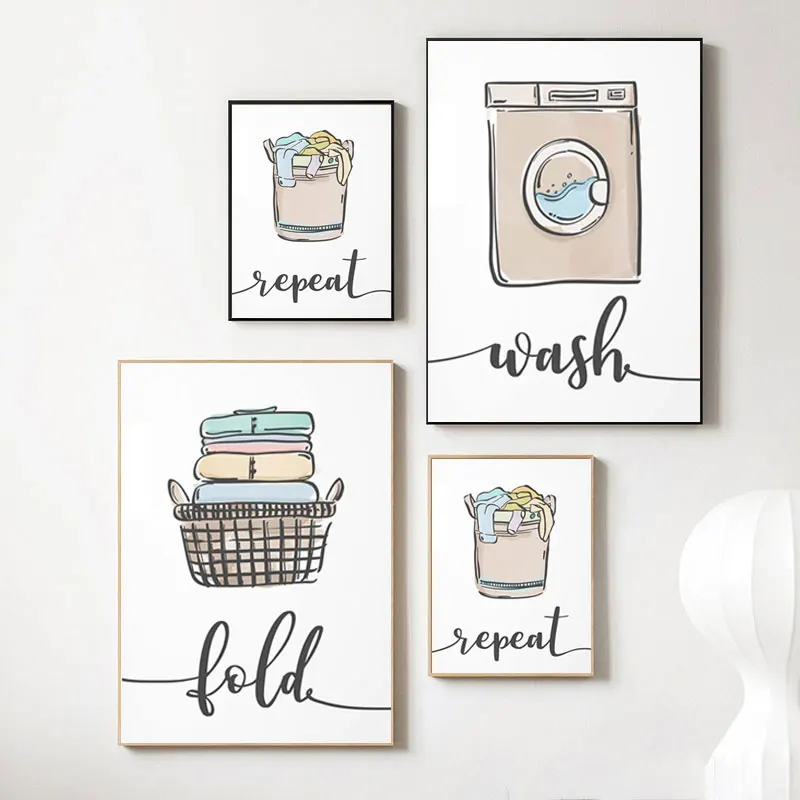 

Dry Cleaning Folding Repeat Laundry Sign Colorful Wall Art Print Canvas Painting Poster Nordic And Print Pictures Utility Room