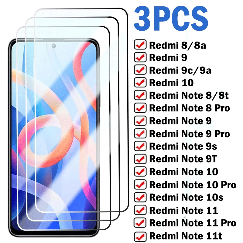 Закаленное стекло для Xiaomi Redmi Note 10 9 8 7 Pro 9A 9C 9T 8A 7A Защитное 11 10S 8T 3 шт. |