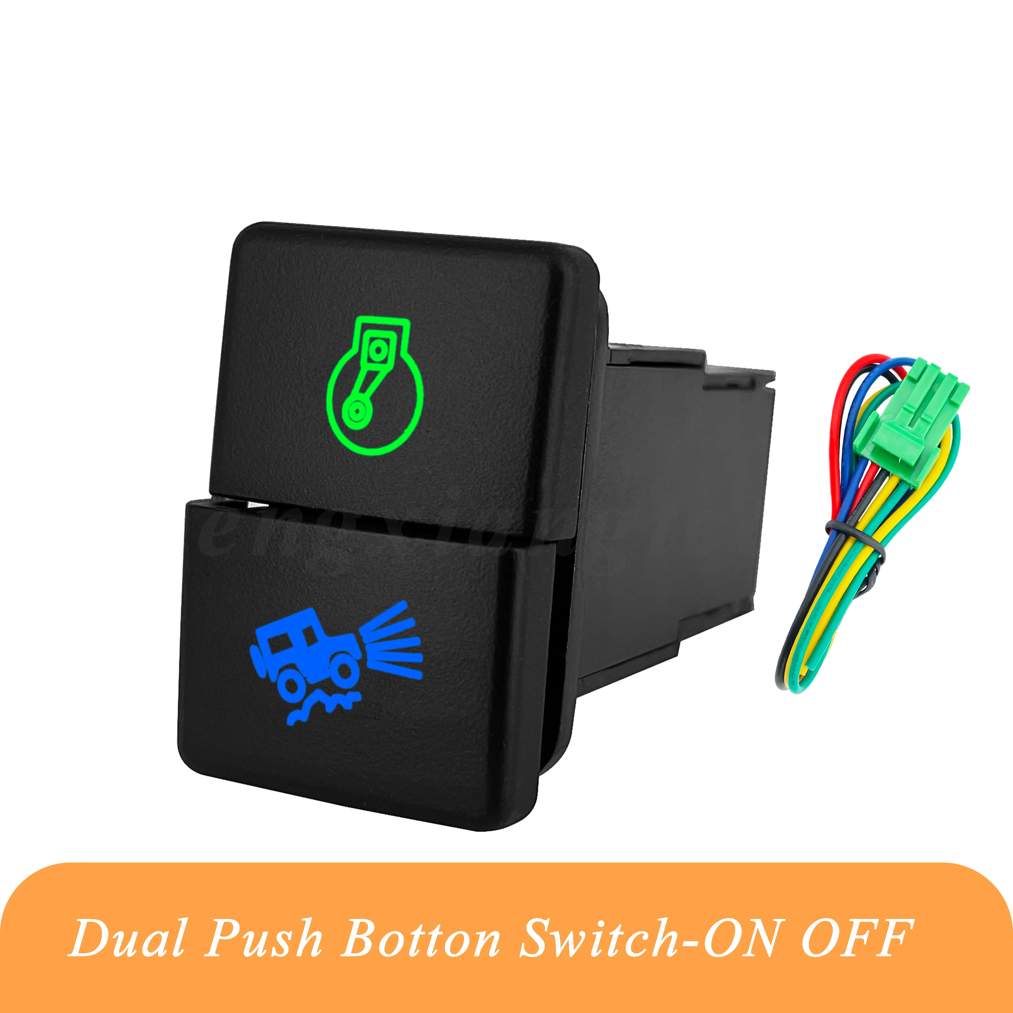 

12V Dual Push Button Switch Green / Blue Led AIR COMPRESSOR & OFF ROAD LIGHTS ON OFF For Toyota Tundra Suzuki FJ Cruiser RAV4