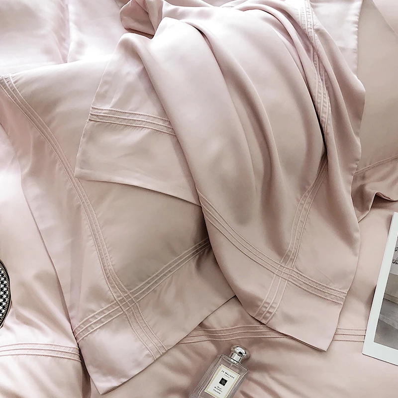 

High-end 100% Cotton Bedding Set Home Textile Three Lines Embroidery Luxurious Pillowcase Sheet Quilt Cover Twin/Queen Bed