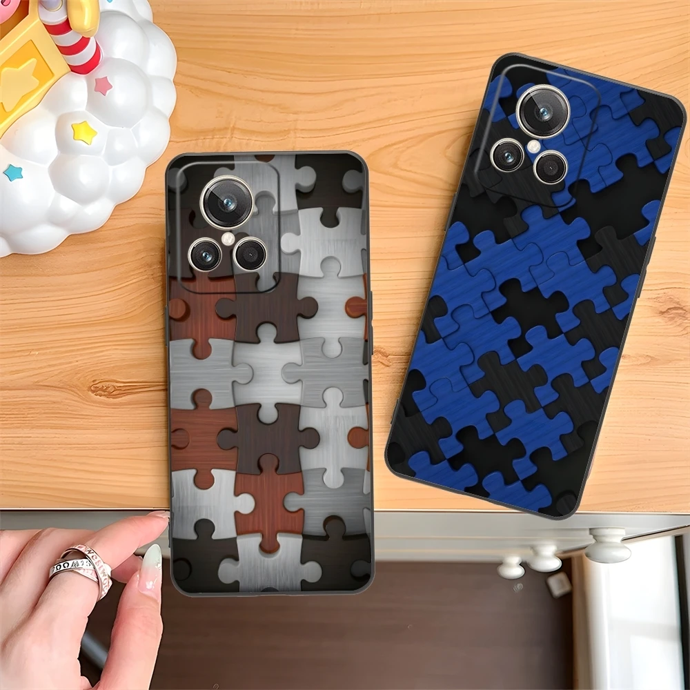 Puzzle Pretty Fashion Mobile Cell Phone Case for Realme GT 2 9i 8i 7i Pro X50 X2 C35 C21 C20 C11 C3 Black Soft Cover Shell