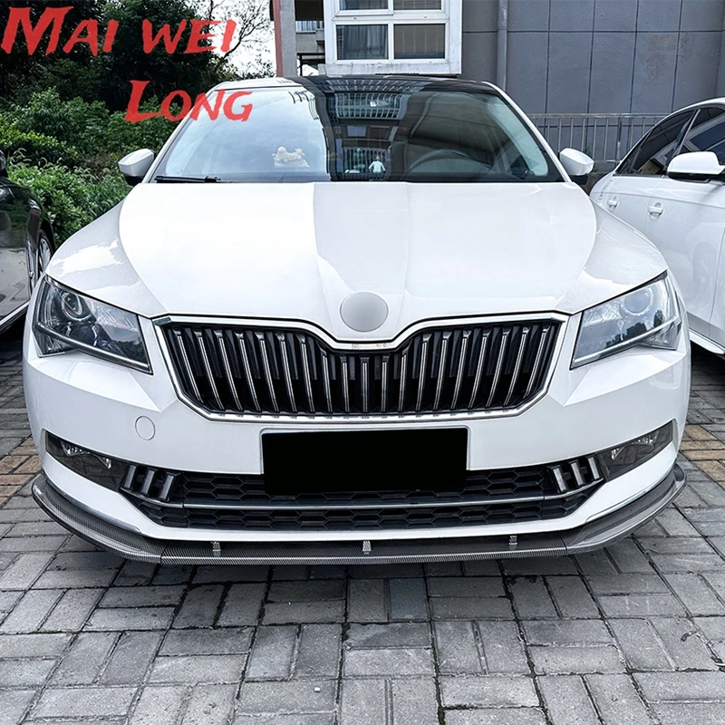 Передний спойлер бампера губа для Skoda Superb B8 06 2016-2018 глянцевый черный/углеродное