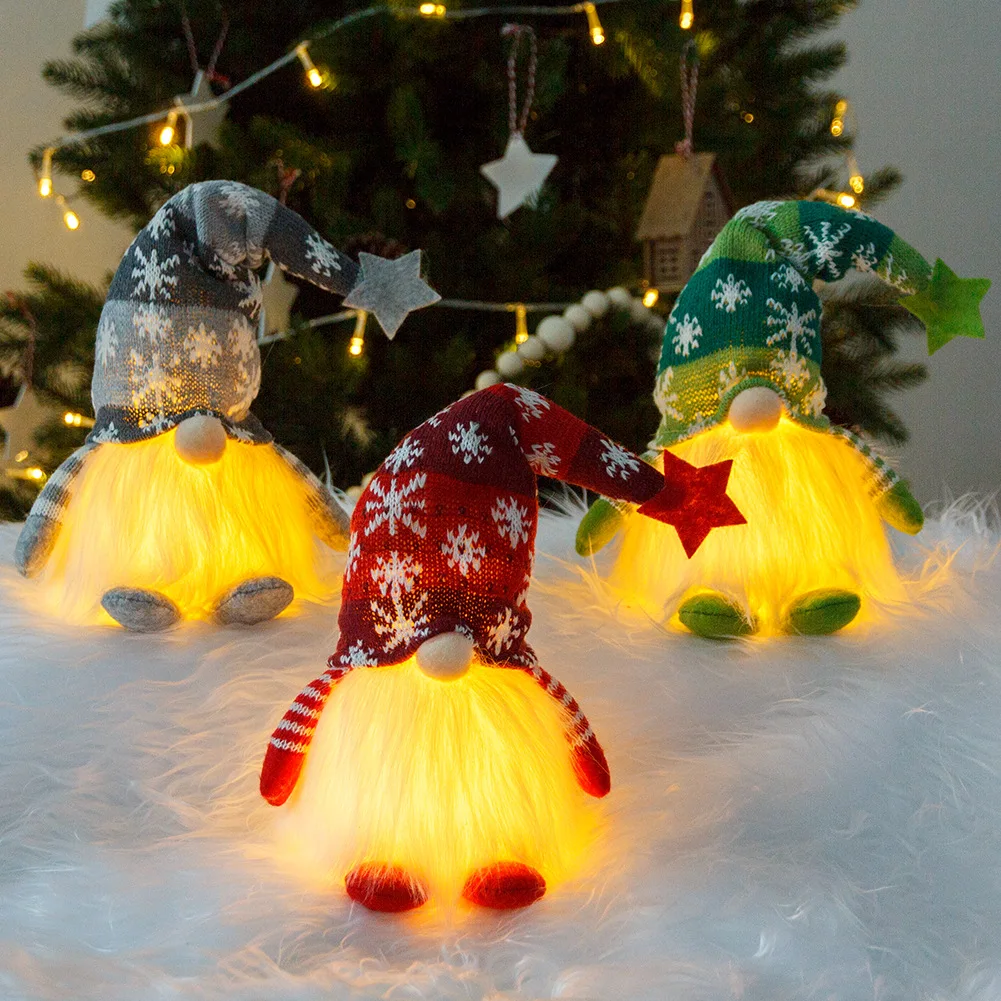 

New Product with Lamp Without Face Doll Gnome Rudolph Plush Dolls Furnishing Articles Present Luminous Christmas Decorations