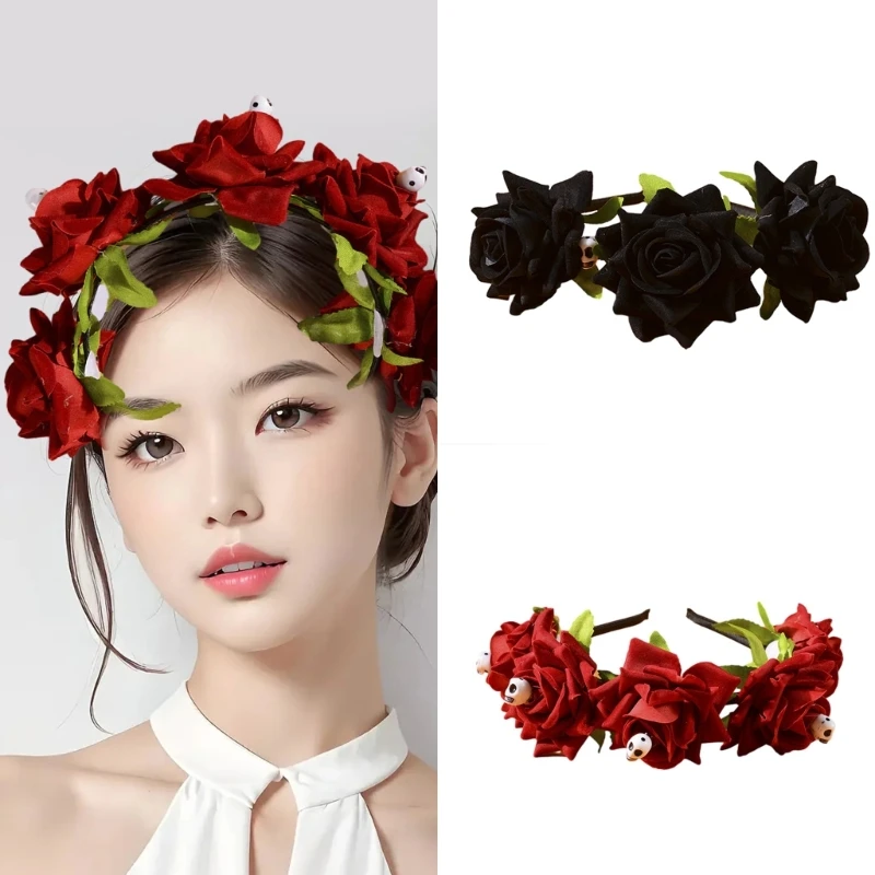 

Simulated Flower&Skull Headband for Women Thin Hair Hoop Halloween Hair Decors