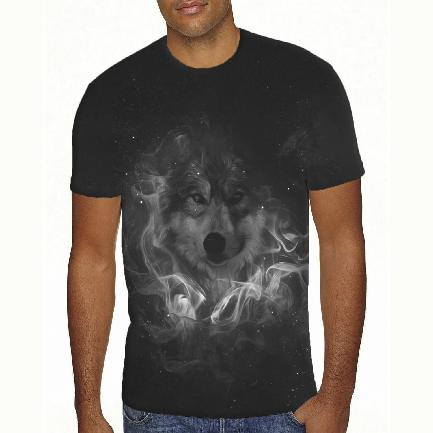 

Футболка мужская летняя с принтом головы волка и круглым вырезом