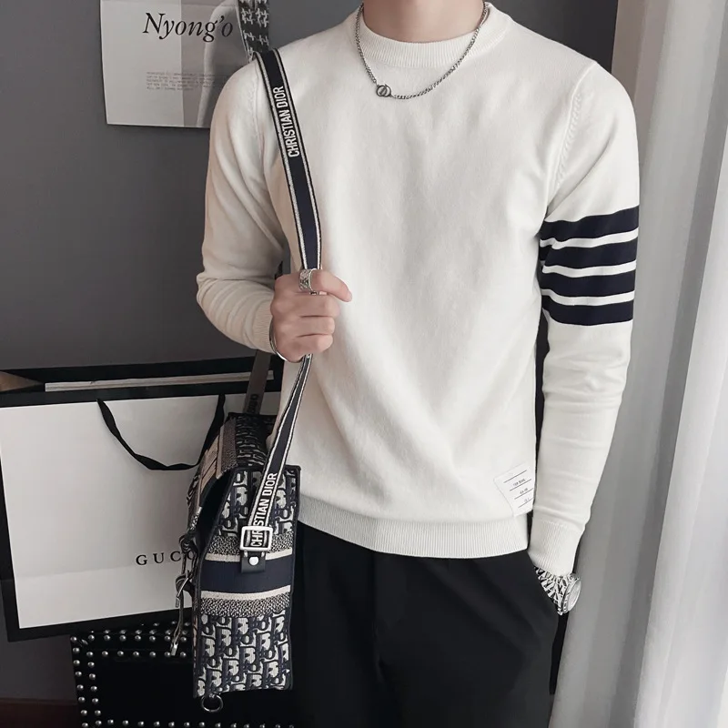 Трикотажная рубашка с длинным рукавом повседневный Полосатый пуловер круглым