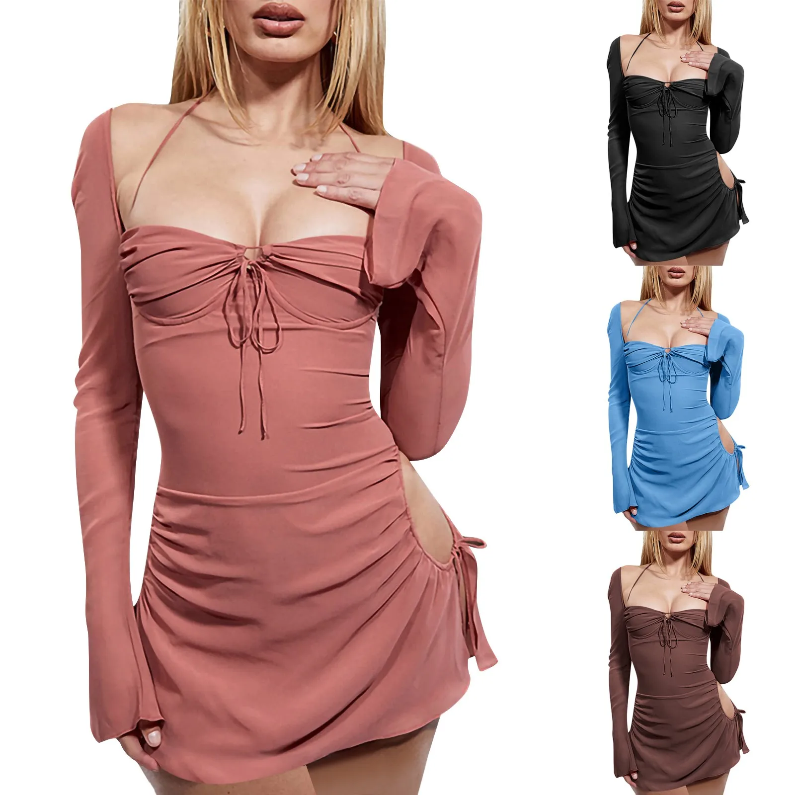 

Женская весенне-летняя юбка, соблазнительное однотонное платье-футляр с лямкой на шее, летняя женская одежда для фестивавечерние НКИ 2022