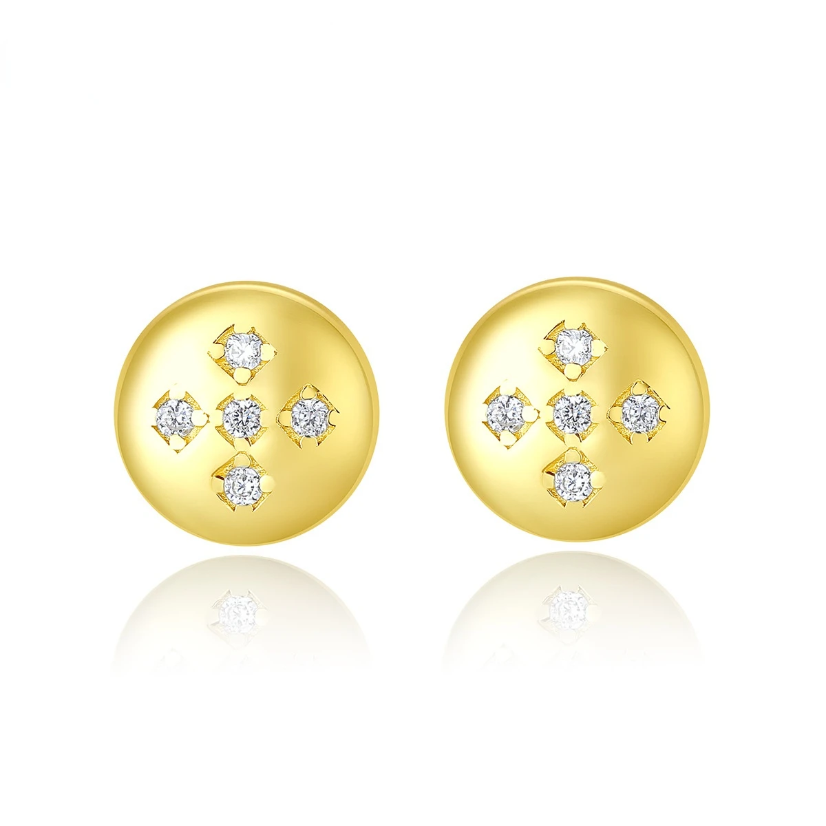 

S925 silver ear nail female simple personality disc inlaid with zirconium plated 14K Gold Earrings personality creative Earrings